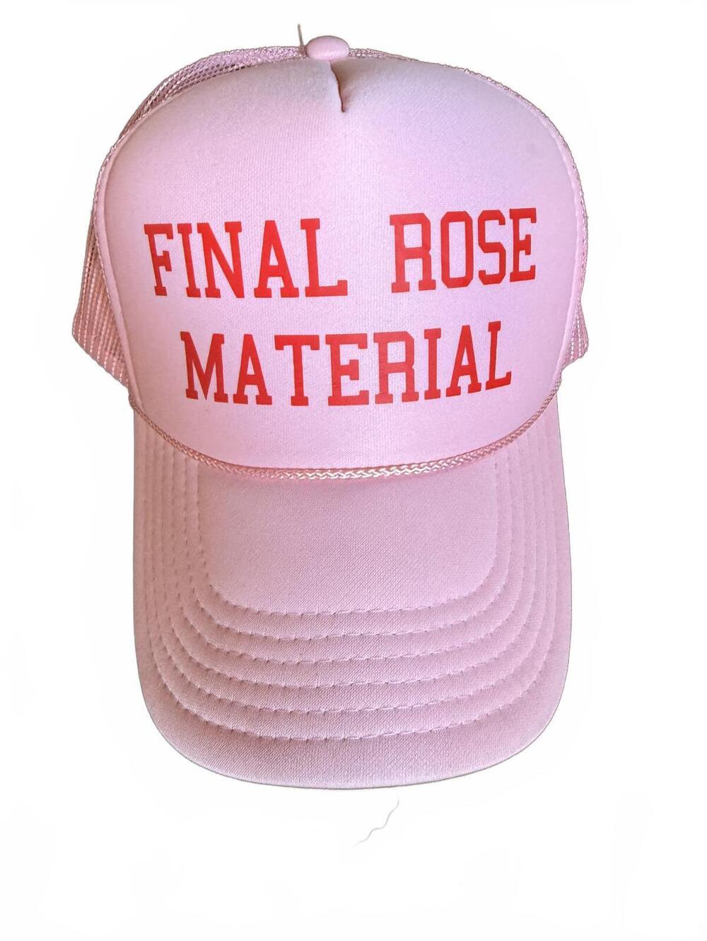 Pink Mesh Trucker Hat with "Final Rose Material" Red Lettering Adjustable Snap-5